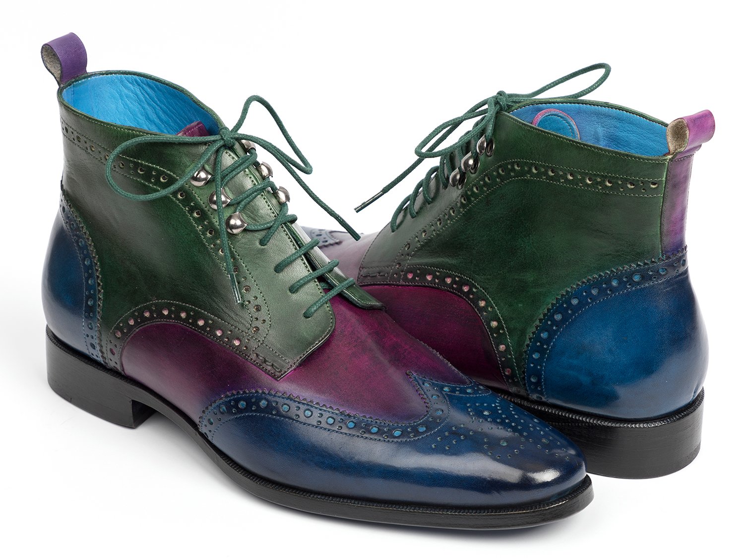 Paul Parkman 777 Blue / Purple / Green Wingtip Ankle Boots Shoes.